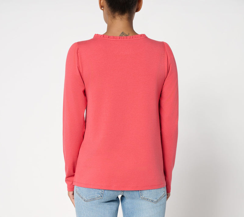 AnyBody Cozy Knit Ruffle Neck Long Sleeve Top — View 4