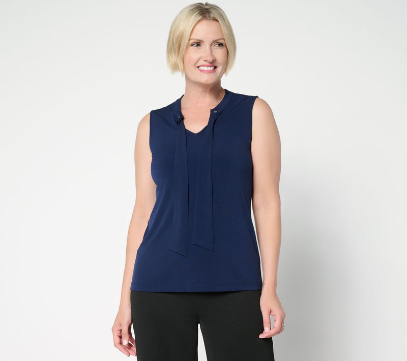 Susan Graver Liquid Knit Sleeveless Tie-Front Shell Top — View 12