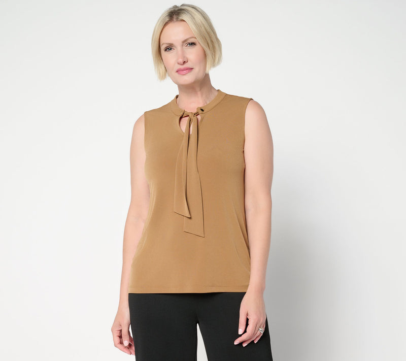 Susan Graver Liquid Knit Sleeveless Tie-Front Shell Top — View 15