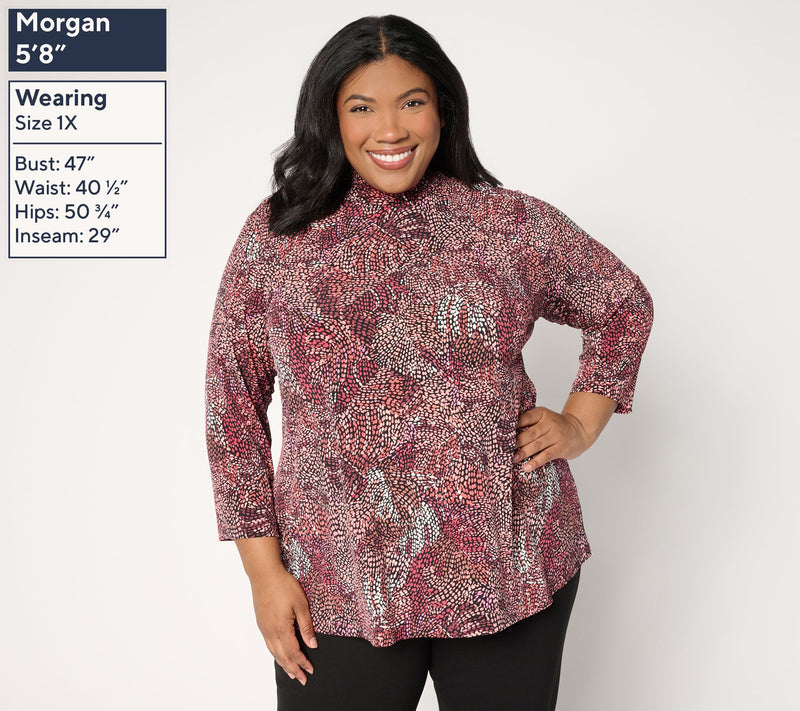 Susan Graver Set of 2 Print & Solid Liquid Knit Mock Neck Tops — View 4