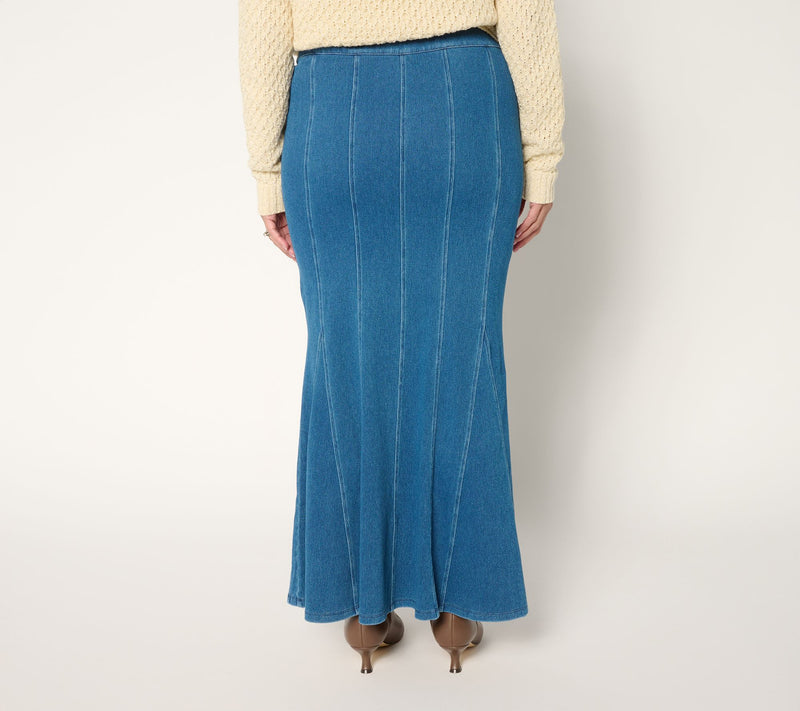 Women with Control Prime Stretch Denim 2 Petite Godet Skirt — View 4
