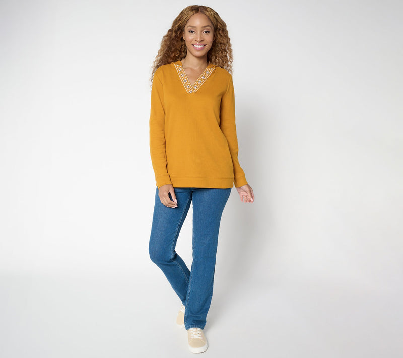 Denim & Co. Waffle Knit V-Neck Hooded Top — View 5