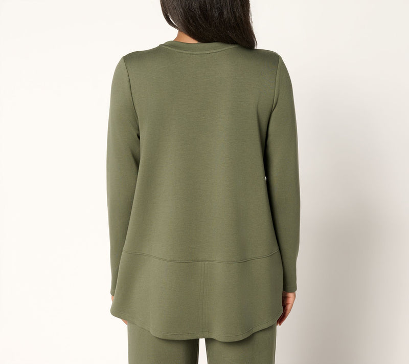 LOGO by Lori Goldstein Long Sleeve Scuba Knit Seamed Top — View 4