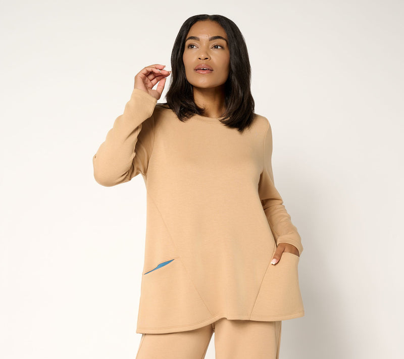 LOGO by Lori Goldstein Long Sleeve Scuba Knit Seamed Top — View 11