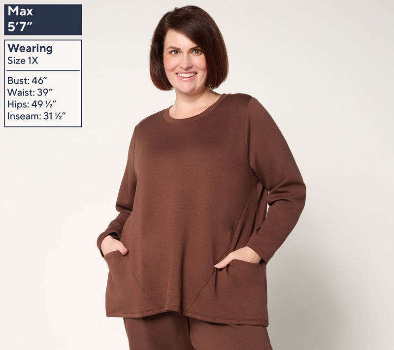 LOGO by Lori Goldstein Long Sleeve Scuba Knit Seamed Top — View 2
