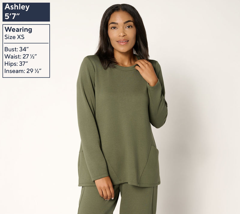 LOGO by Lori Goldstein Long Sleeve Scuba Knit Seamed Top — View 3