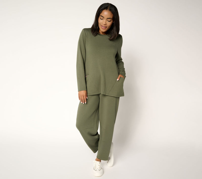 LOGO by Lori Goldstein Long Sleeve Scuba Knit Seamed Top — View 5