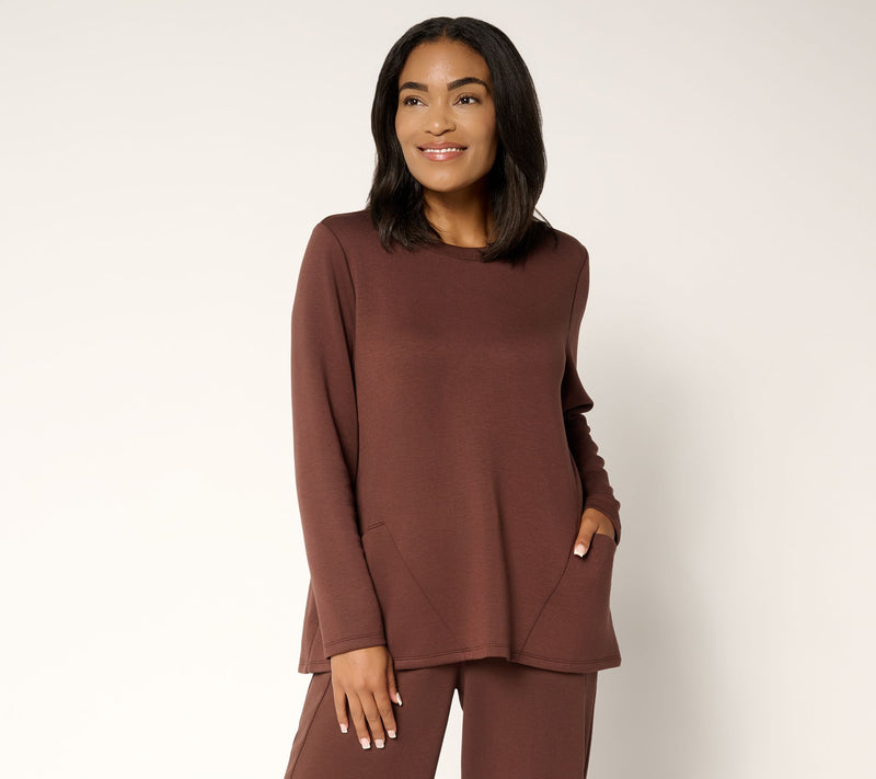 LOGO by Lori Goldstein Long Sleeve Scuba Knit Seamed Top — View 14