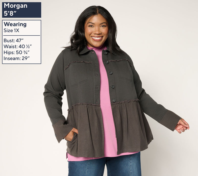 LOGO by Lori Goldstein Button Front Peplum Jacket — View 2