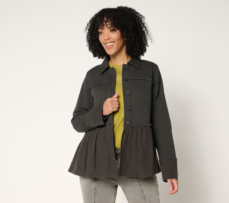 LOGO by Lori Goldstein Button Front Peplum Jacket — View 9