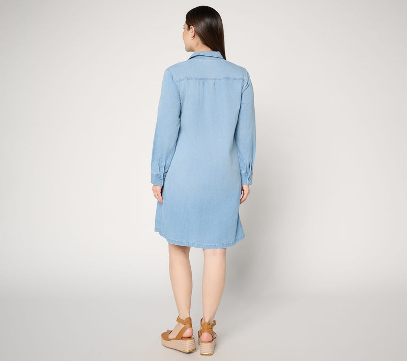 LOGO by Lori Goldstein Regular Chambray Button Front Dress — View 10
