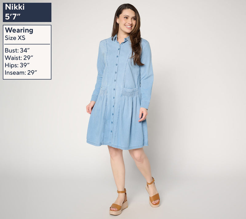 LOGO by Lori Goldstein Regular Chambray Button Front Dress — View 9