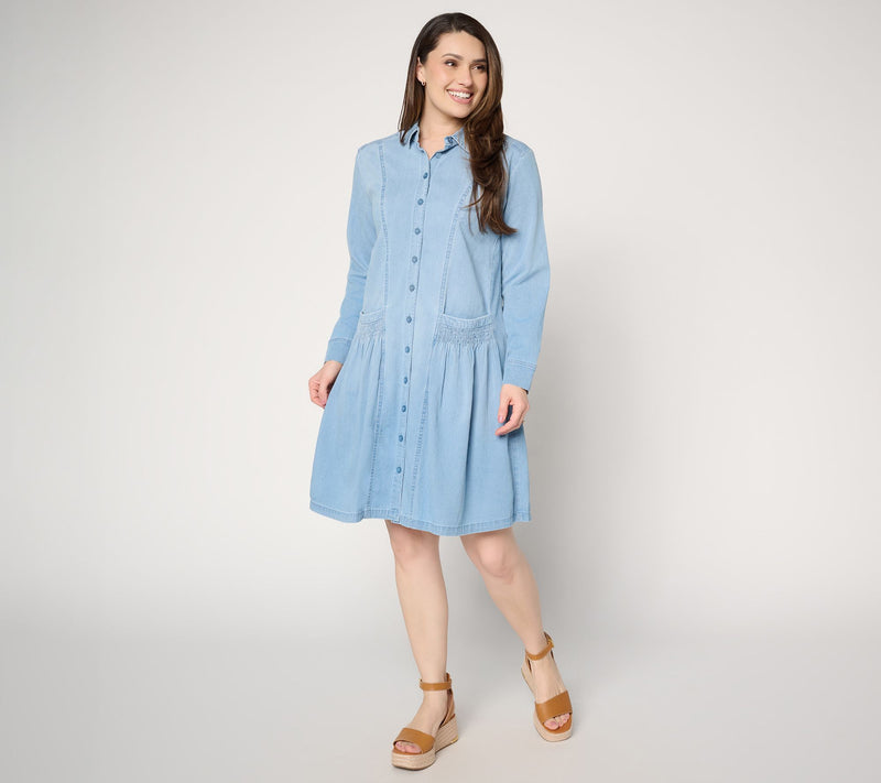 LOGO by Lori Goldstein Regular Chambray Button Front Dress — View 5