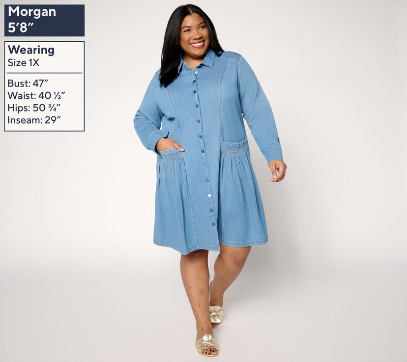 LOGO by Lori Goldstein Regular Chambray Button Front Dress — View 8