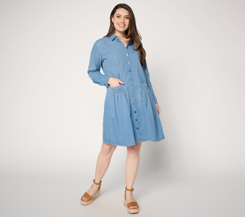 LOGO by Lori Goldstein Regular Chambray Button Front Dress — View 7