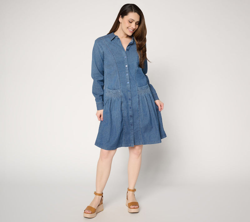 LOGO by Lori Goldstein Regular Chambray Button Front Dress — View 3