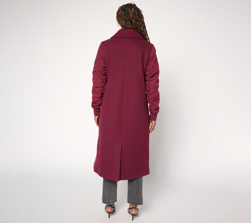 LOGO by Lori Goldstein Regular Ruched Sleeve Long Coat — View 4