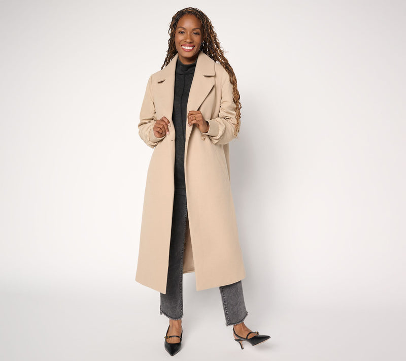 LOGO by Lori Goldstein Regular Ruched Sleeve Long Coat — View 9