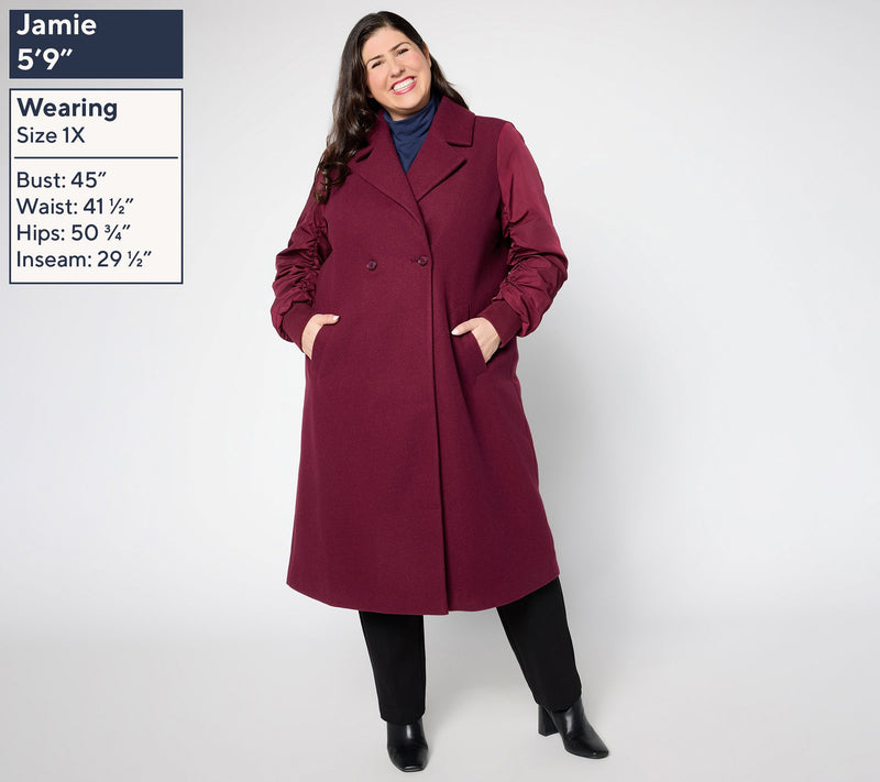 LOGO by Lori Goldstein Regular Ruched Sleeve Long Coat — View 2