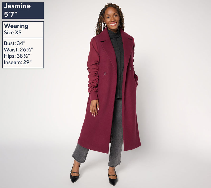 LOGO by Lori Goldstein Regular Ruched Sleeve Long Coat — View 3