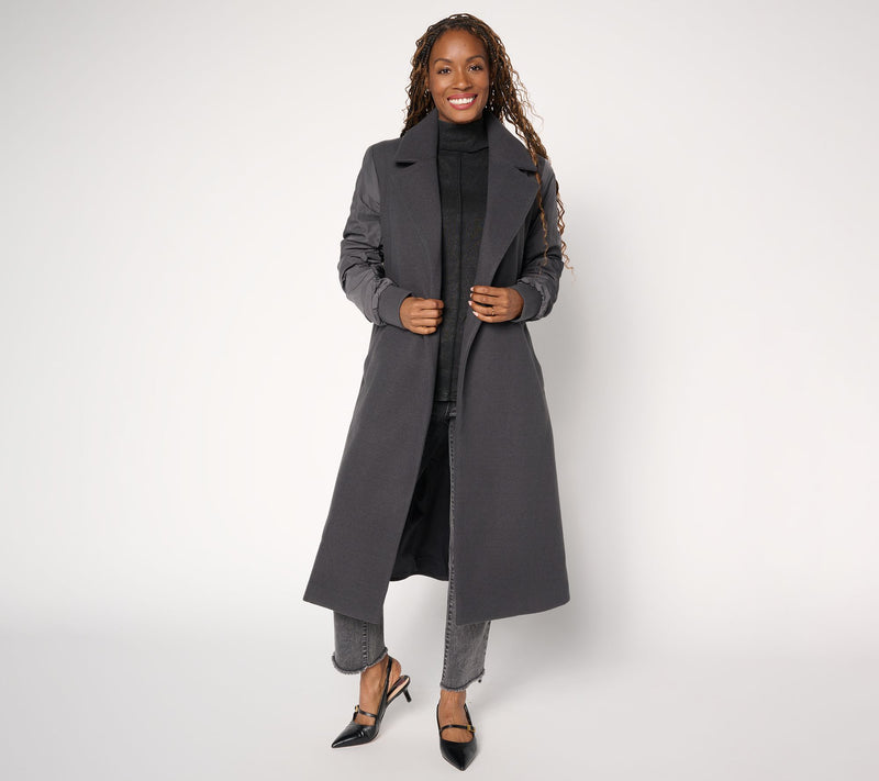 LOGO by Lori Goldstein Regular Ruched Sleeve Long Coat — View 10