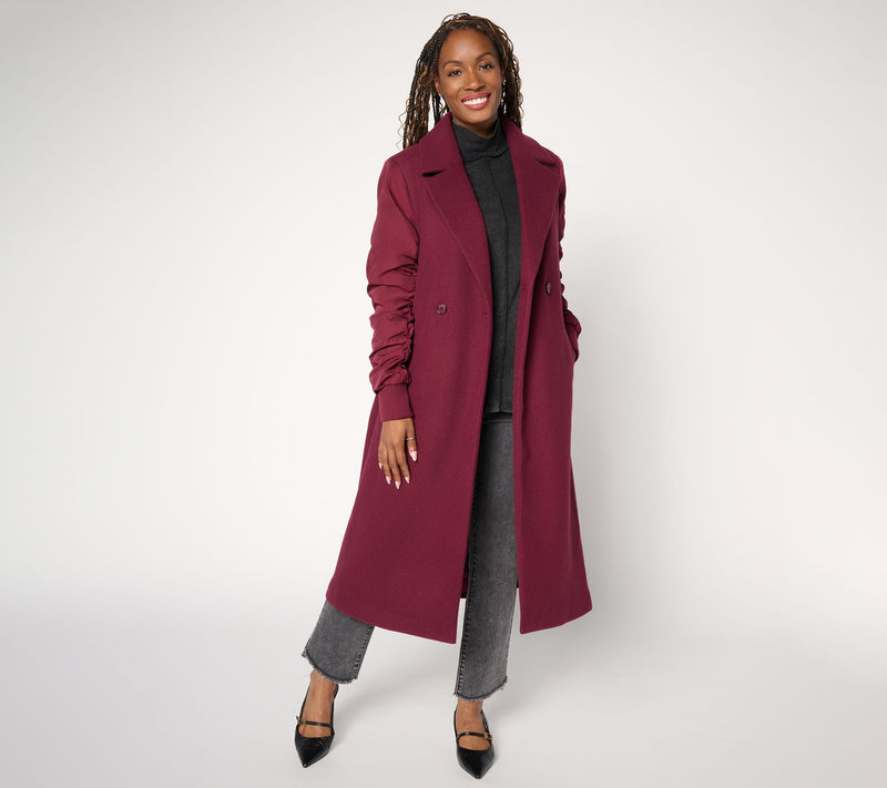 LOGO by Lori Goldstein Regular Ruched Sleeve Long Coat — View 11