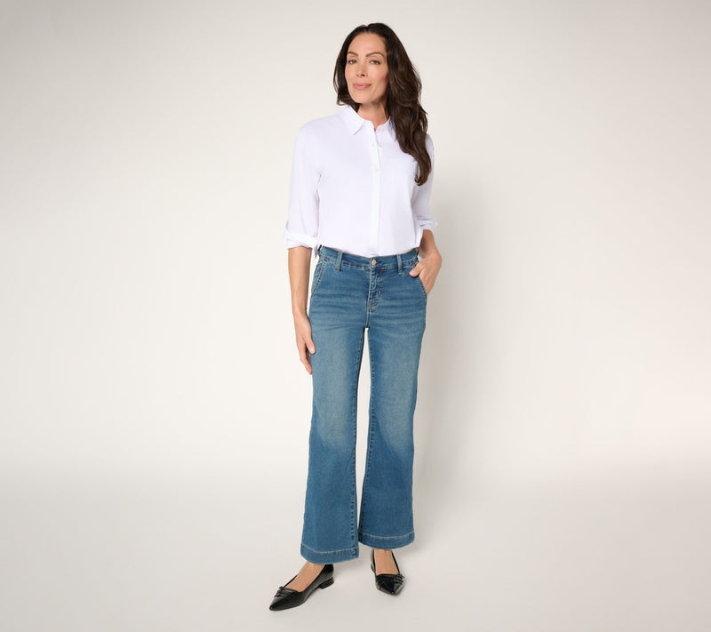 nicole by Nicole Miller Petite Dream Denim Flare Trouser — View 10