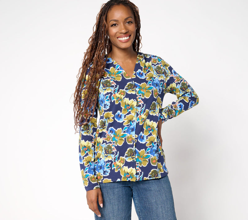 Denim & Co. Printed Favorite Jersey V-Neck Top — View 11