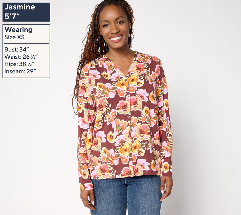 Denim & Co. Printed Favorite Jersey V-Neck Top — View 3