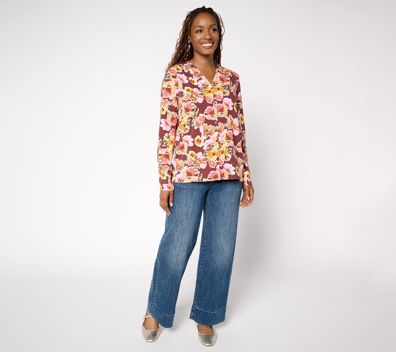 Denim & Co. Printed Favorite Jersey V-Neck Top — View 5