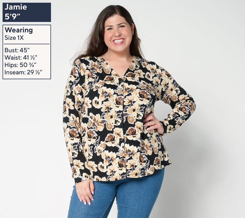 Denim & Co. Printed Favorite Jersey V-Neck Top — View 2