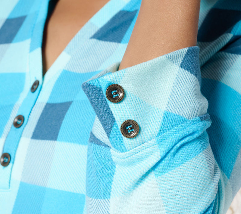 Denim & Co. Heavenly Jersey 3/4 Sleeve Plaid Henley Top — View 6