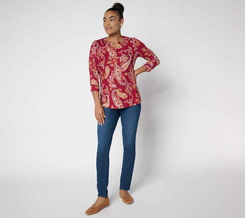 Denim & Co. Printed Heavenly Jersey Split V-Neck 3/4 Sleeve Top — View 5