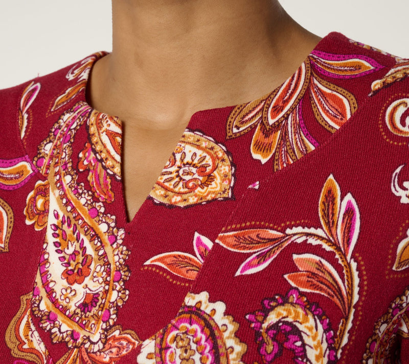 Denim & Co. Printed Heavenly Jersey Split V-Neck 3/4 Sleeve Top — View 6
