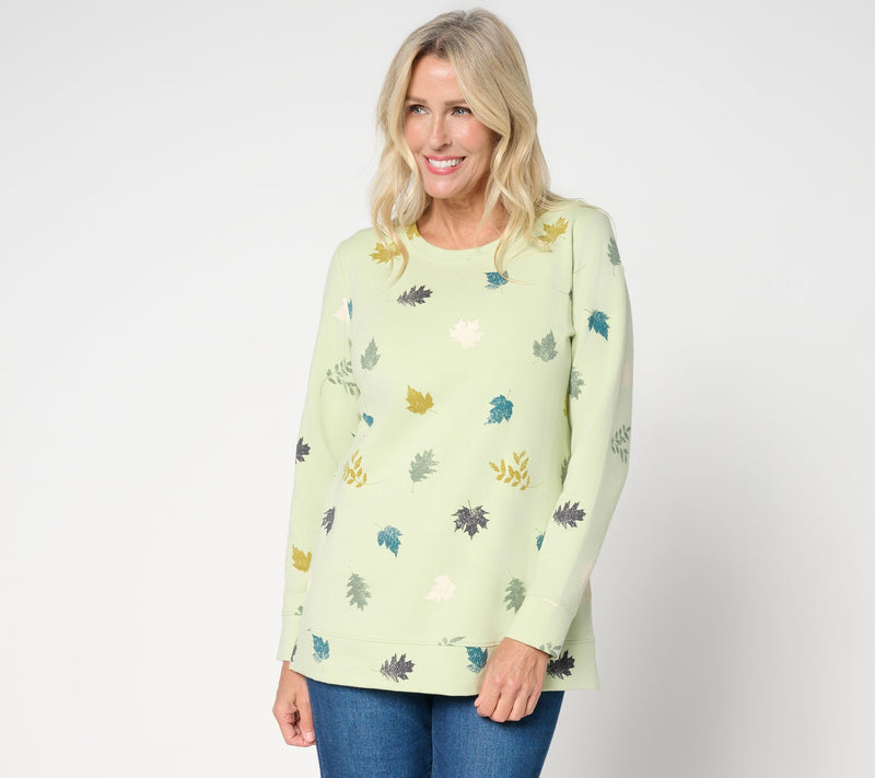 Denim & Co. Petite Printed Fall French Terry Tunic — View 5