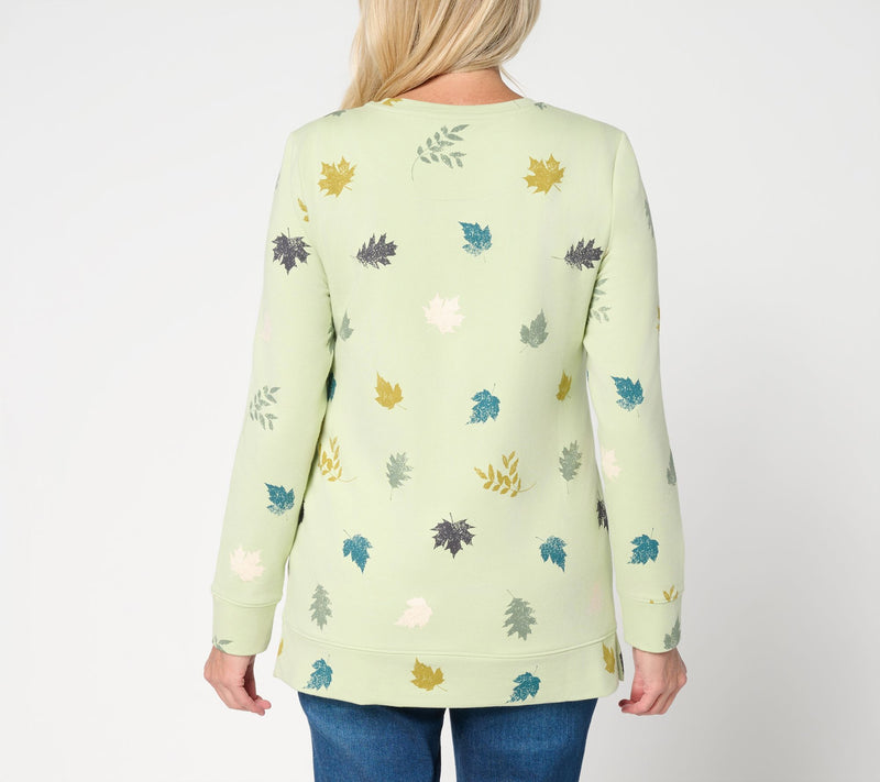 Denim & Co. Petite Printed Fall French Terry Tunic — View 10