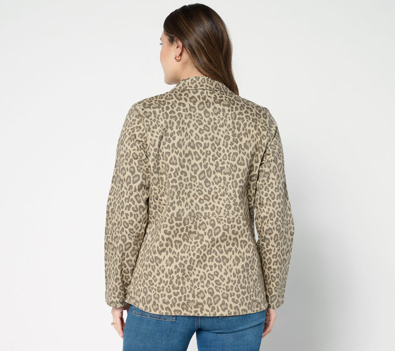 Denim & Co. Animal Print Button Front Twill Jacket with Pockets — View 4