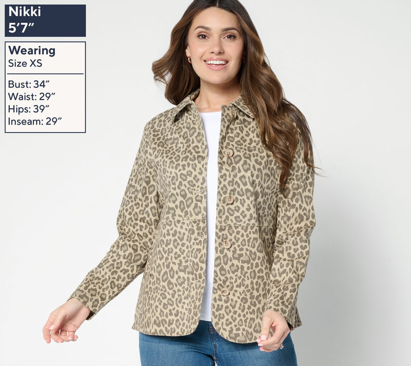 Denim & Co. Animal Print Button Front Twill Jacket with Pockets — View 3