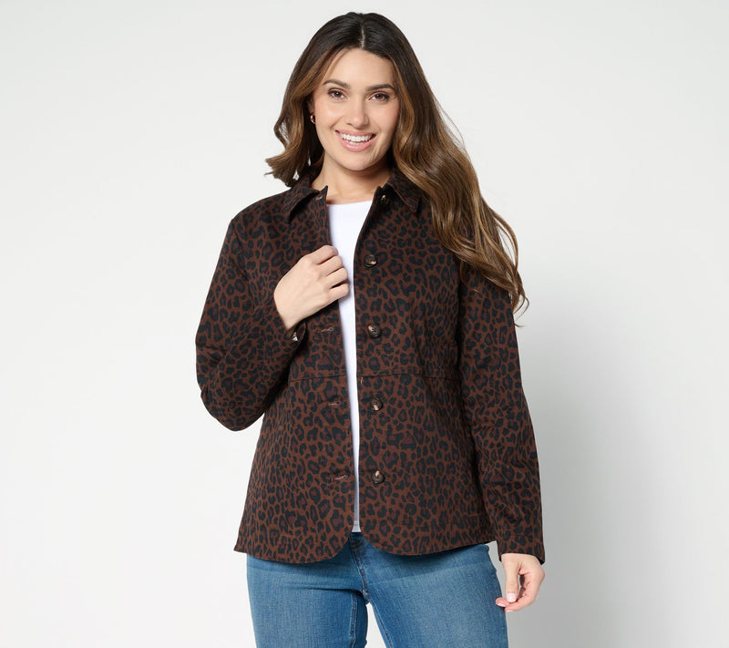 Denim & Co. Animal Print Button Front Twill Jacket with Pockets — View 10