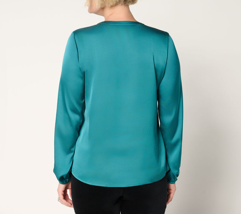 Denim & Co. Satin Long Sleeve Popover Blouse — View 4