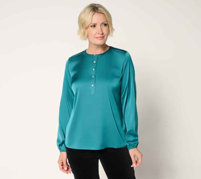 Denim & Co. Satin Long Sleeve Popover Blouse — View 12