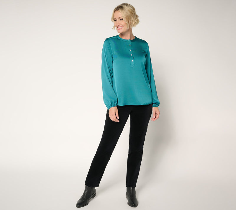 Denim & Co. Satin Long Sleeve Popover Blouse — View 5