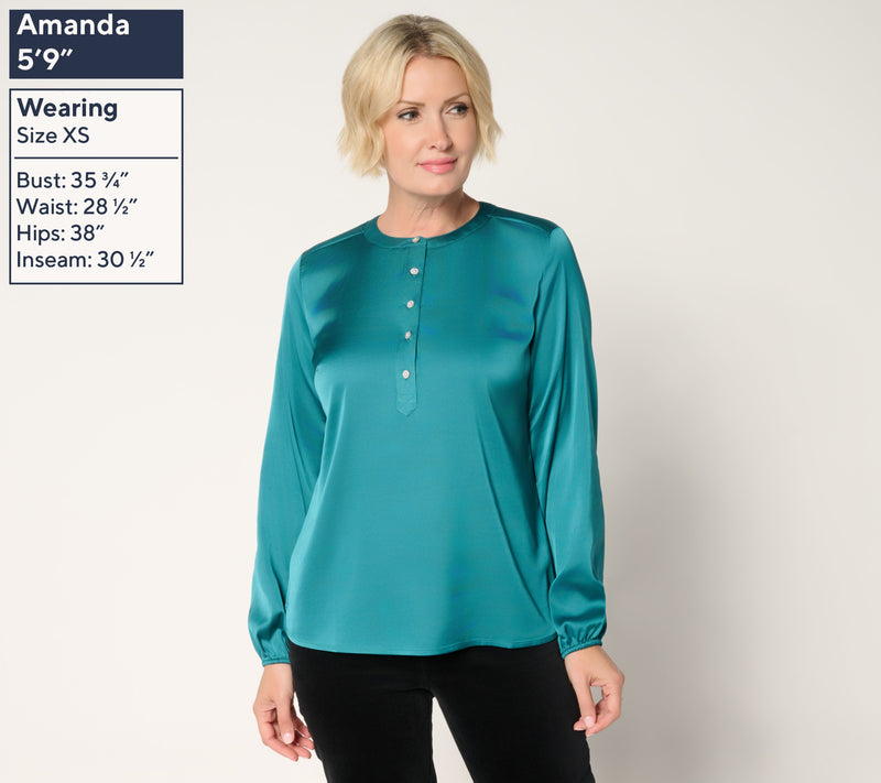Denim & Co. Satin Long Sleeve Popover Blouse — View 3