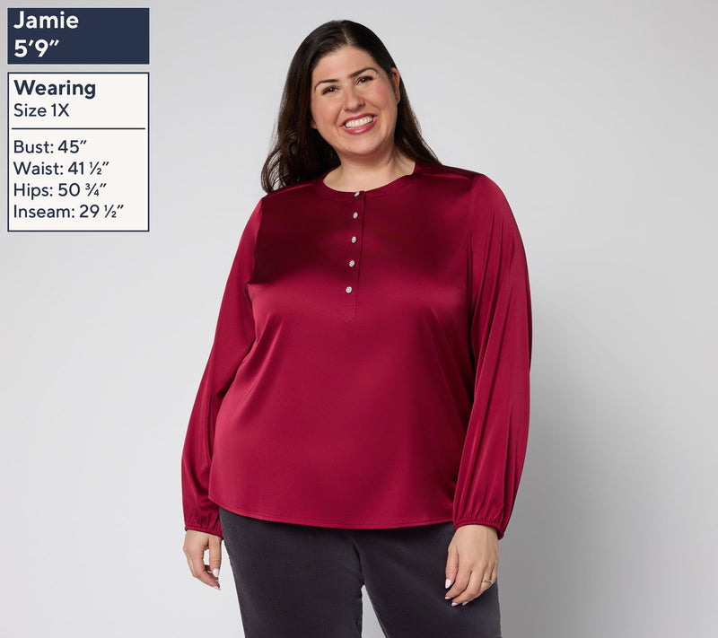 Denim & Co. Satin Long Sleeve Popover Blouse — View 2