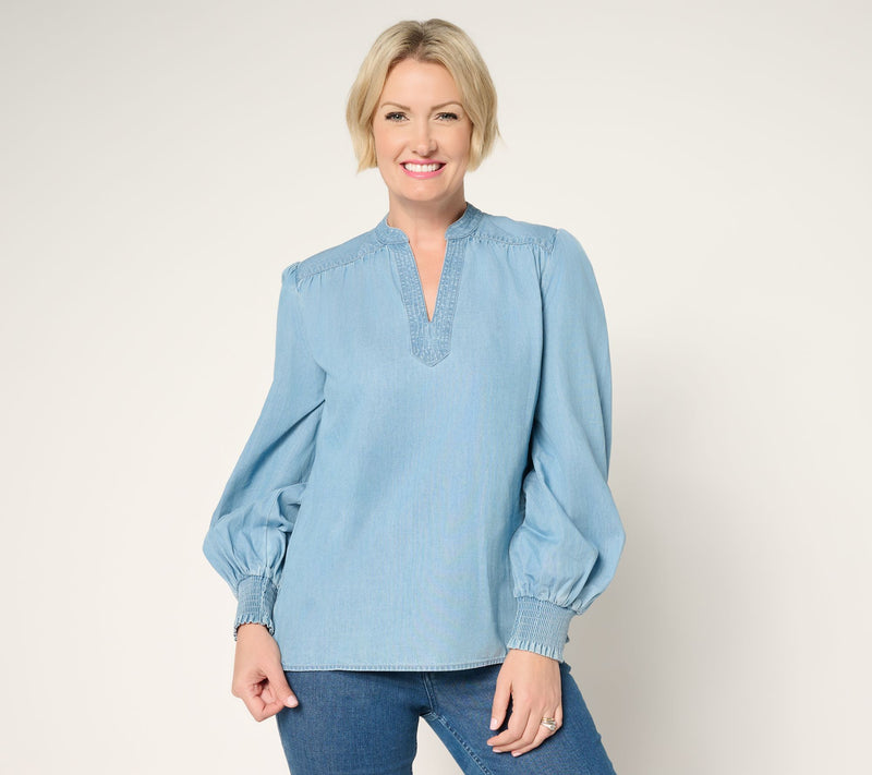 Martha Stewart Signature 100% Cotton Poet Sleeve Blouse — View 10