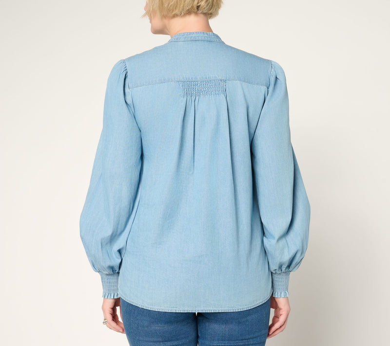 Martha Stewart Signature 100% Cotton Poet Sleeve Blouse — View 4