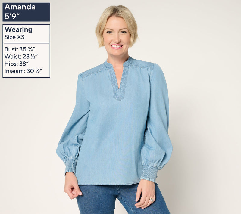 Martha Stewart Signature 100% Cotton Poet Sleeve Blouse — View 3