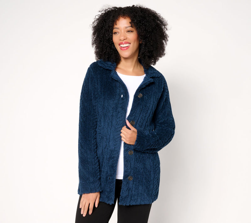 Cuddl Duds Sculpted Sherpa Shacket — View 9