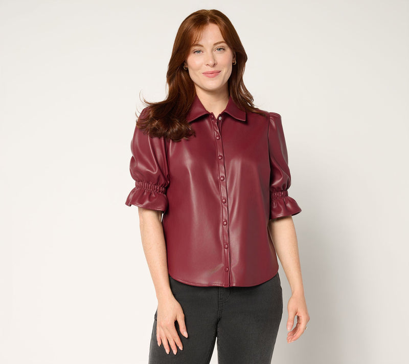 Me by Jennie Garth Liberty Faux Leather Blouse — View 8