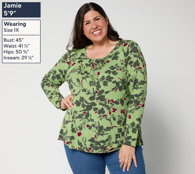 LOGO by Lori Goldstein Printed Scoop Neck Rayon 230 Top — View 2